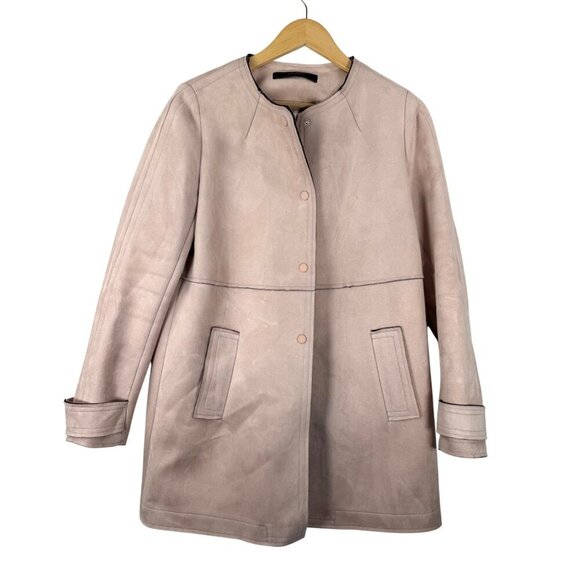 zara faux suede mid length coat preppy light pink 90s sz L - Picture 1 of 8